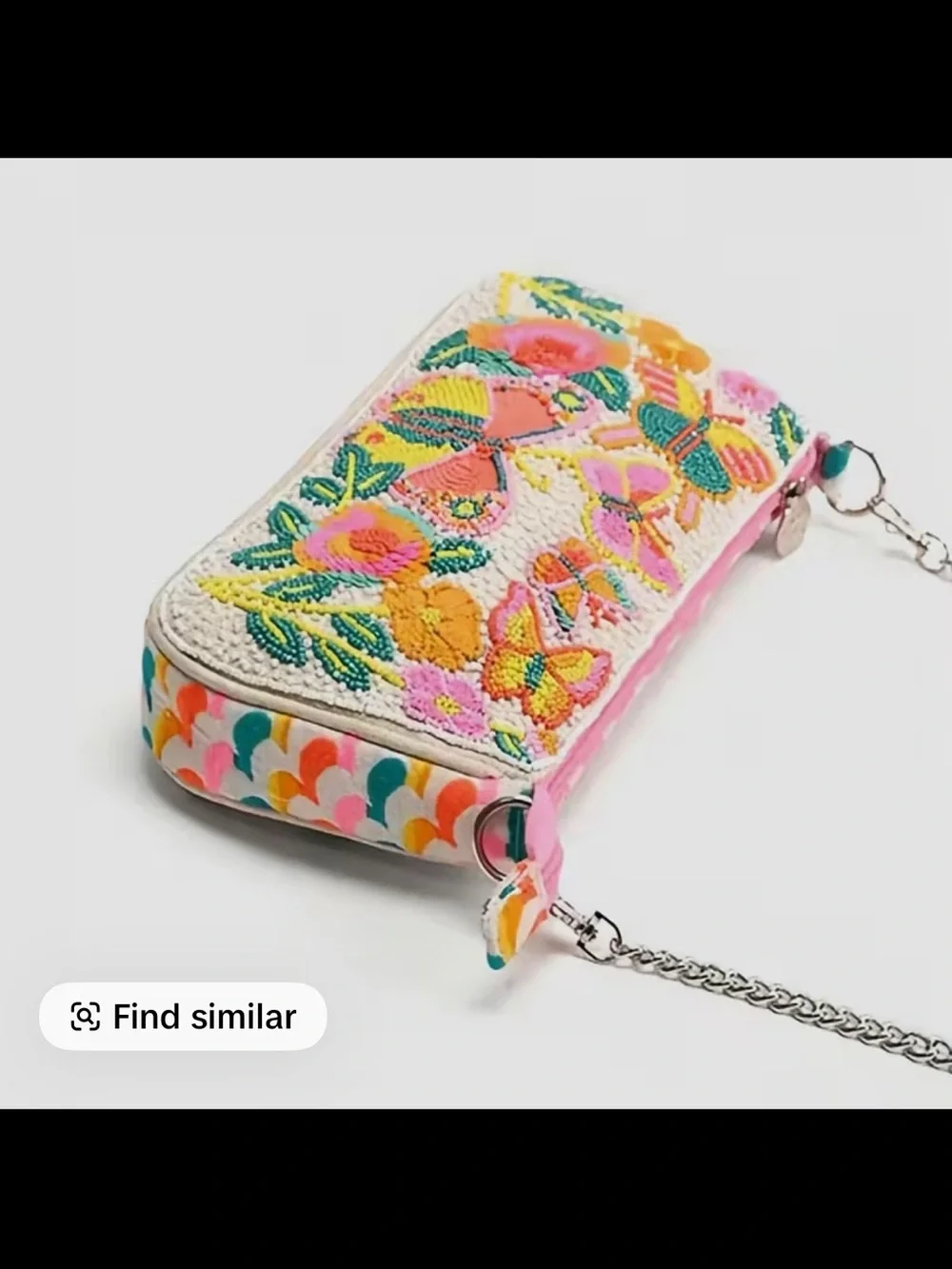 Embroidered Beaded Butterfly Crossbody Bag - Pink Multicolor Accent